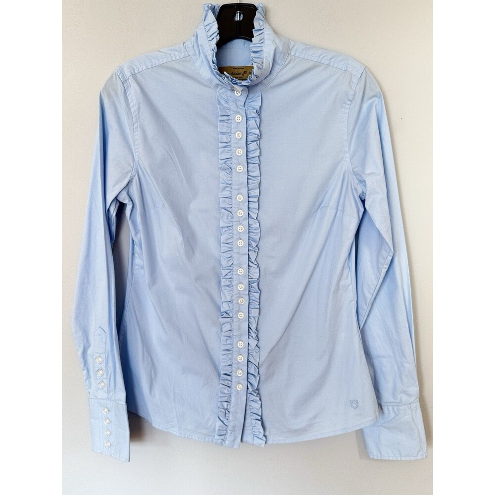 NWT Dubarry Ireland Blue Long Sleeve Button Down Ruffle Preppy Old Money Sz Sm